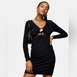 Top shop black long sleeve key hole dress with bow size 8